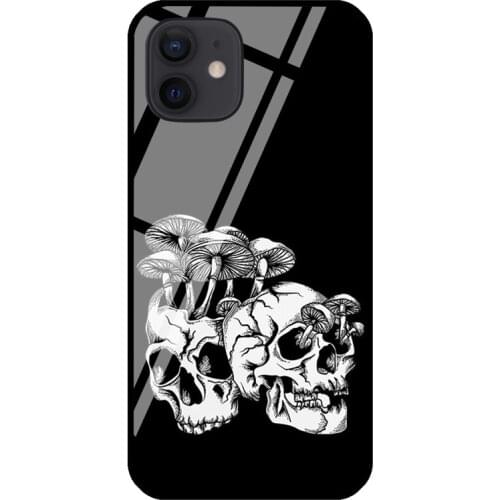 Gothic Occult Satanic Mushroom Skeleton Tempered Glass Phone Case For iPhone 12 mini 11 Pro Max XS X XR 7 8 Plus SE 2020 Coque