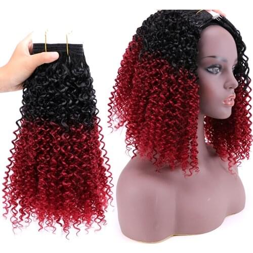 FSR Black to Burgundy short Afro Kinky Curly Hair Weave Ombre Synthetic Hair extension