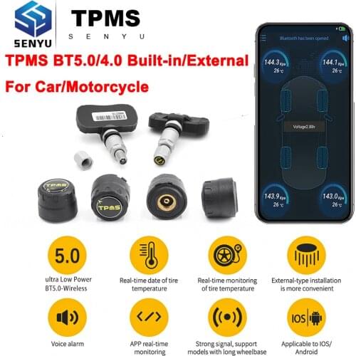 TPMS BT4.0/5.0 For Car Motorcycle Alarm Sensor For Android/IOS TMPS Tire Pressure Gauge Moto Auto Tyre Monitoring System