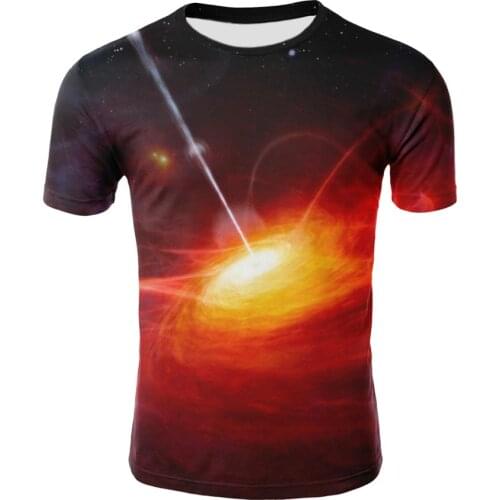 Red starry sky 3D printing T-shirt men and women childrens T-shirt Milky Way universe galaxy T-shirt O-neck casual T-shirt