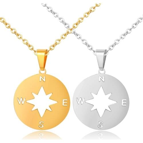 FYSARA Creative Compass Pendant Necklace for Women Collier Titanium Steel Clavicle Chain Necklaces Gold Color Statement Jewelry