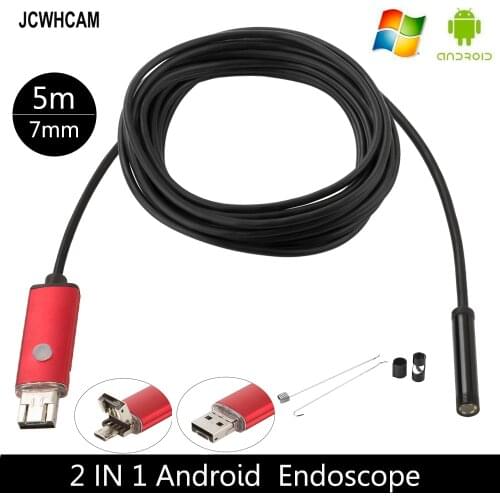 JCWHCAM 5M USB Borescope Endoscope Inspection Camera 7mm Lens Diameter Waterproof Phone/Laptop Borescope Snake Tube Camera
