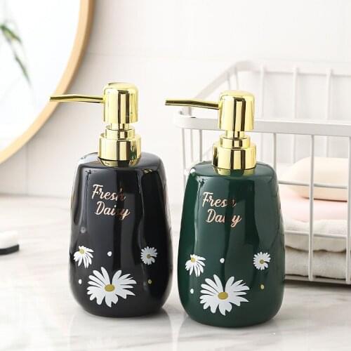 Ceramics Liquid Soap Dispenser Bathroom Shampoo Shower Gel Bottle With Gold Press Head Round Type Bath Hardware Gifts 450ML