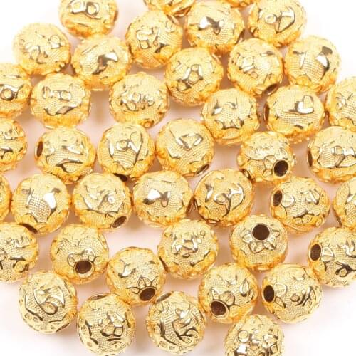 3pcs Mantra Gold Copper Round Loose Spacer Beads Charm DIY Bracelets Handmade for Jewelry Making Accessories