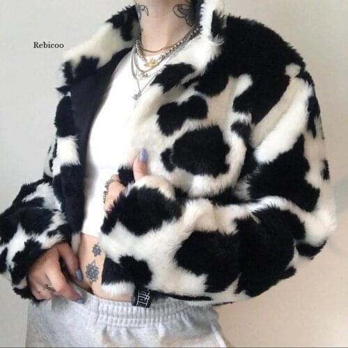Women Faux Fur Coats Fashion Color Blocking Long Sleeve Women Cardigan Jackets Warm Streetwear 2021