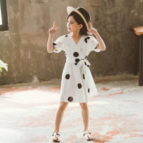 Summer Kids Girl Dress White Princess Prom Dresses Girls Clothes 10 12 Year европейская девушек подростков платье в горошек