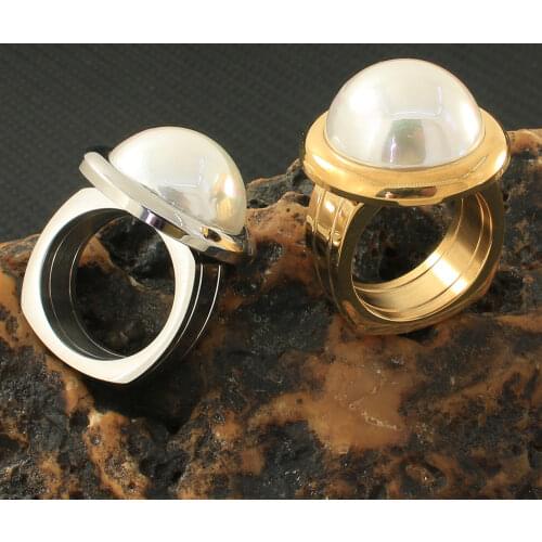 HOT Selling Accessories Wholesale Newest Fashion Jewelry stainless steel Simulated Pearl rings for woman RBJDBZBB