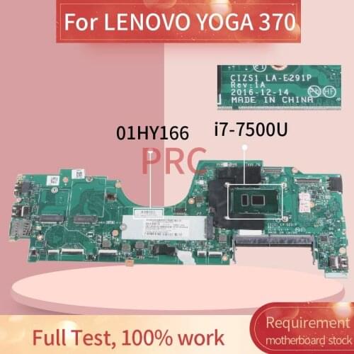 01HY166 Laptop motherboardFor LENOVO YOGA 370 i7-7500U Notebook Mainboard LA-E291P DDR3