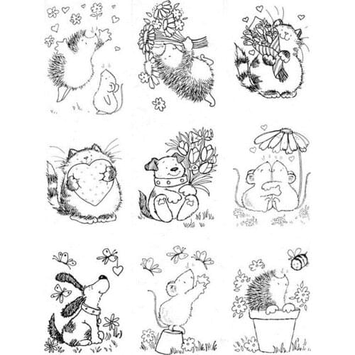 Multiple Styles Cute Hedgehog Cat Dog Mouse Transparent Clear Silicone Stamps for DIY Scrapbooking/Card/Kids Fun Decor Supplies