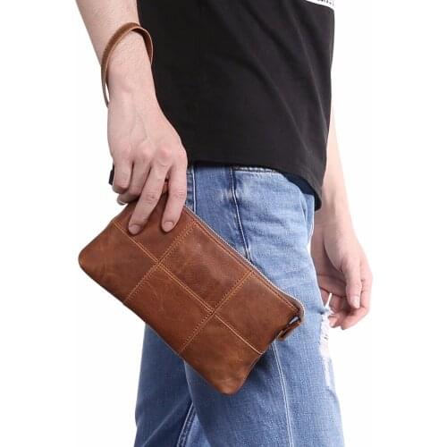 Male Clutch Long Wallet Genuine Leather Coin Purse Clutch Male Zipper Vintage Big Capacity Wallets Phone & Hand Bag