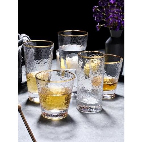 Japanese Style Gold Rim Hammered Glass Transparent Household Living Room Drinking Cup Teacup Set