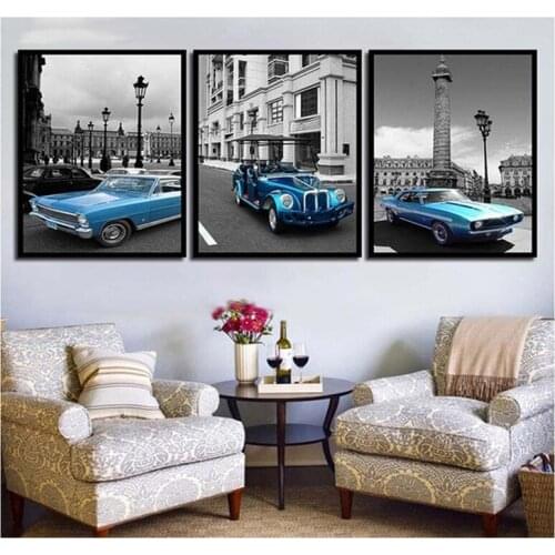 5D diy Full Square Round diamond Embroidery sale blue car Diamond Painting Cross Stitch mosaic Rhinestones Wall Stickers 3pcs