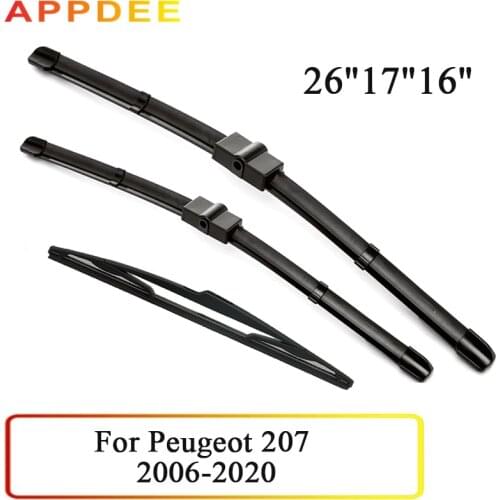 Wiper Front & Rear Wiper Blades Set For Peugeot 207 Hatchback 2006-2020 Windshield Windscreen Front Rear Window 26"+17"+16"