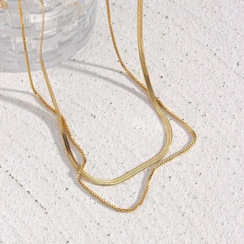 2021 New Hypoallergenic 14K Gold Plated Jewelry Herryingbone Chain Box Chain Layered Necklace Womens