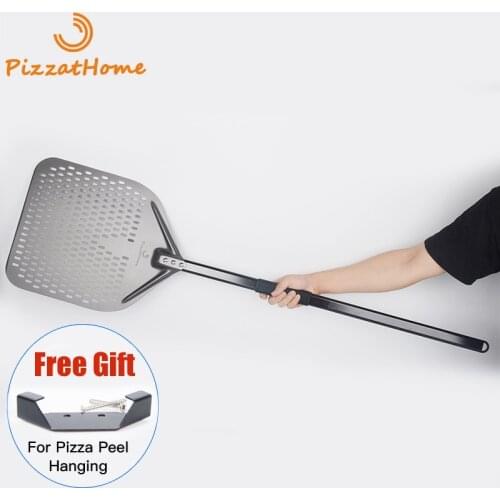 PizzAtHome New 44/46 Inch Aluminum Hard Coating Perforated Long Pizza Peel Rectangular Pizza Shovel Removable Paddle Pizza Tool