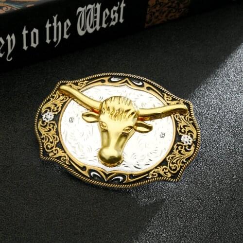 Western silver to gold belt buckle personality animal head man classic smooth buckle