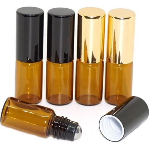 20pcs/lot 3ml Portable Amber Glass Refillable Perfume Bottle With Roll On Empty Essential Oils Case For Traveler