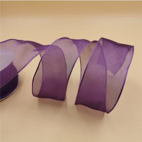 N2150 38MM X 25yards Wired Purple Plain organza ribbon