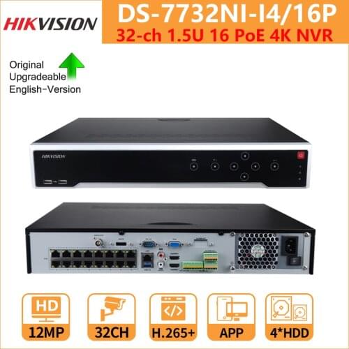 Hikvision NVR 12MP 32-CH 1.5U 16 PoE 4K NVR DS-7732NI-I4/16P H.265+ For IP Camera 4 HDDs Two-Way Audio Network Video Recorders