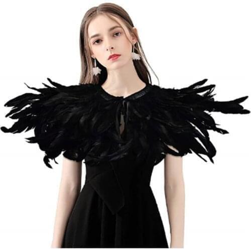 Gothic Victorian Scarf Poncho Wrap Rooster Hackle Natural Feather Choker Collar Cape Shawl Christmas Halloween Cosplay Costume