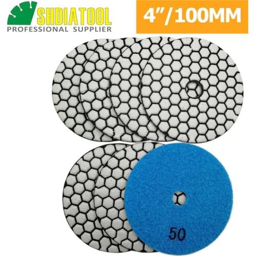 SHDIATOOL 7pcs 4"/100mm Diamond Dry Polishing Pad For Granite Marble Grit #50 Sanding Disc Stone Sanding Disk Stone Polisher Pad