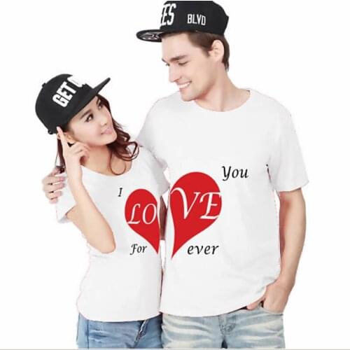 Funny Couple T Shirts Half Red Heart Love Printing Cotton O-neck Tees Cool Short Sleeve Couple Clothes New Summer