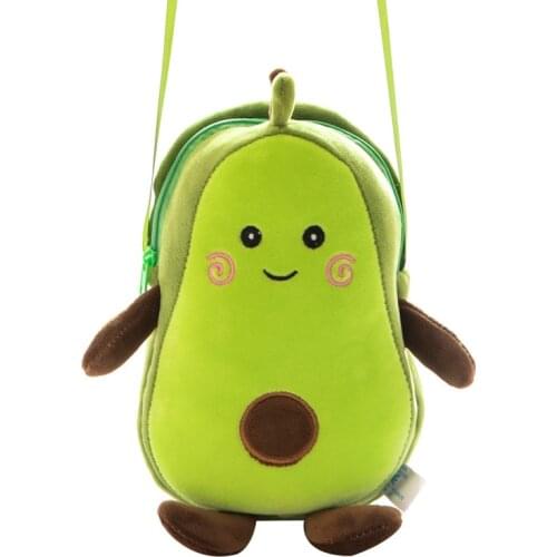 Women shoulder bag avocado diagonal bag plush toy doll cartoon fruit zipper crossbody bag