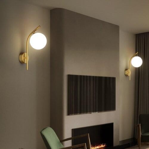 Nordic Led Wall Lamp Golden Copper Glass Ball Sconce Lighting Decoration for Dining Room Aisle Corridor Stair Indoor Fixtures