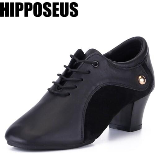 Hipposeus Boy Men Dance Shoes Latin Sumba Men Women Girls Ballroom Modern Tango Jazz Performance Practise shoes Genuine Leather