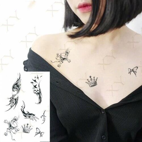 Waterproof Temporary Tattoo Sticker Demon Skeleton Cross Flash Tattos Wing Bow Fly Bird Body Art Arm Fake Tatoo Women Men