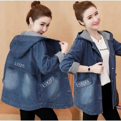 2021 New Women Basic Coat Denim Jacket Long Sleeve Hooded Jeans Jacket Plus Size Loose Casual Oversize Female Outerwear 5XL