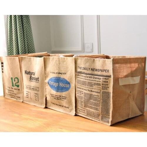 Foldable Storage Bags Jute Box Sundries Underwear Canvas Basket Clothing Wardrobe Letter Minimalism Home Organization Bags 30Cm