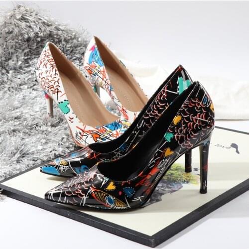 New sexy super high heels fashion stiletto womens shoes comfortable graffiti pointed toe low-cut shallow mouth womens shoes 42