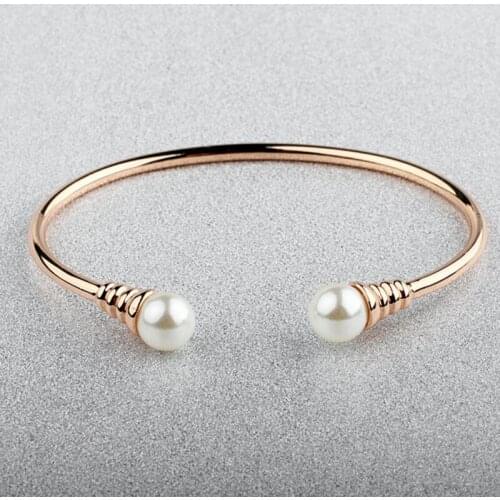 BAFFIN Simple Trendy Charm Bracelets Cuff Bangle Simulated Ball Pearl Rose Gold Silver Color For Women Gifts Party Accessories