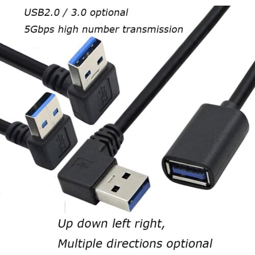 0.3M 90 Degree USB 3.0/2.0 Male to Female Adapter Cable Angle Extension Extender 5Gbps Fast Transmission Left/Right/Up/Down