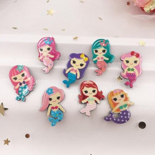 100PCS Lovely Colorful mix Various Mermaid Flat back Acrylic sheet Miniature pattern applique DIY Wedding scrapbook Home Decor