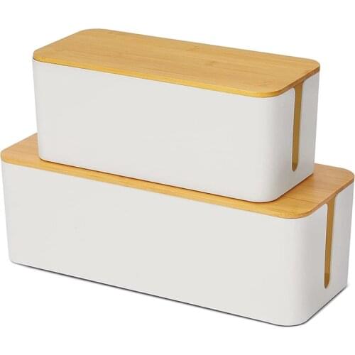 2 Cable Storage Box Large Cable Organizer Box with Bamboo Lid for Hiding Messy Cables Wire Management