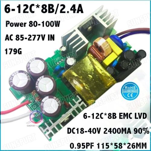 2 Pcs By TUV-EMC LVD 100W AC85-277V LED Driver 6-12Cx8B 2400mA DC18-40V Constant Current LED Power For Floodlight Free Shipping