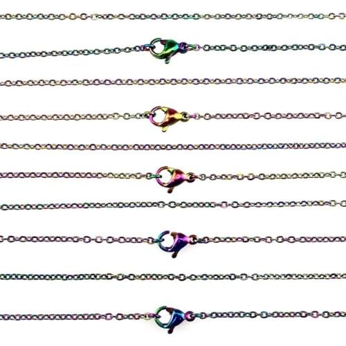 5pcs/lot Stainless Steel Chains Necklace Rainbow / Silver Color Link Chains For Floating locket pendant DIY Jewelry Making