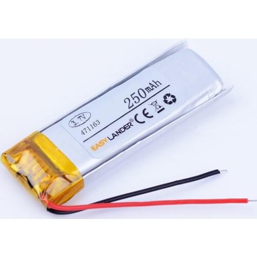 471163 3.7V 250mAh Rechargeable Lithium Li Polymer Li-ion Battery For Mp3 MP4 DVR GPS PSP PDA MP5 bluetooth model toys 451165