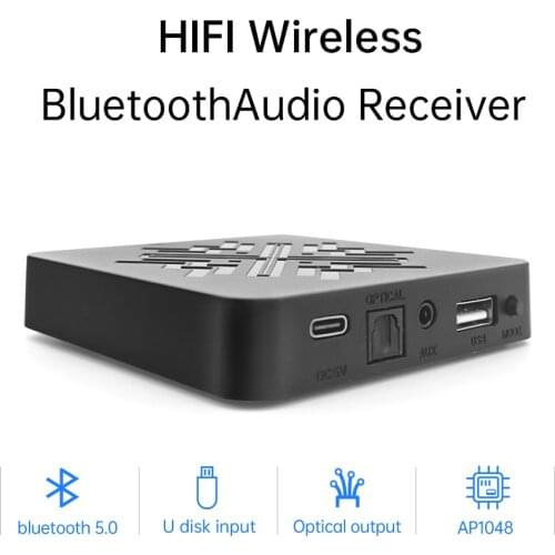 Bluetooth 5.0 Audio Receiver Support U Disk Lossless Playback 3.5mm RCA Audio Output Optical Fiber Output For PC TV Car Speaker
