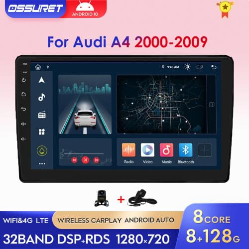 Android 10 DSP Car Radio Multimedia Video Player Stereo GPS For Audi A4 2000-2009 4G WIFI Quad Core Touch Screen Map CarPlay SWC