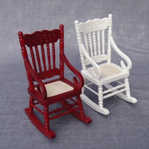 1/12 Wooden Mini Dollhouse Rocking Chair Model Toy DIY Miniature Scenery Accessory For Dolls House Accessories Decor Toys gifts