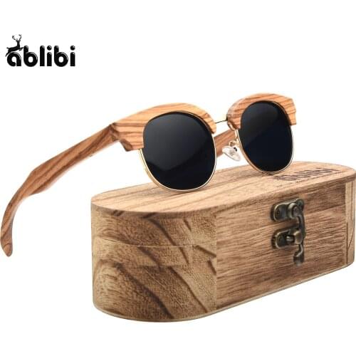 Wood Sunglasses,Polarized UV400 Wooden Semi Rimless Zebra Sunglasses for Women Men,Engraved Gift for your friends on Birthday