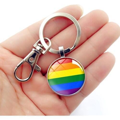 Gay Lesbian Pride Glass Keyring Keychains Dome Pendant Keychain Lobster Buckle Rainbow Pattern Key Chain