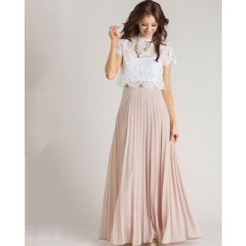 Nude Pink Long Pleated Chiffon Skirts For Women A-line Floor Length Zipper Style Female Adult Skirt Custom Made Saias 2018