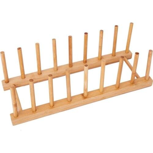 Hot Bamboo Dish Plate Bowl Cup Book Pot Lid Cutting Board Drying Rack Stand Drainer Storage Holder Organizer Kitchen Cabinet(Kee