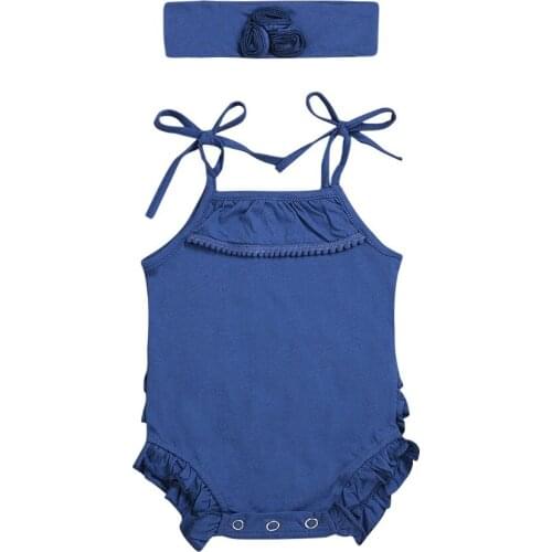 Baby Girls Strapless Flowers Side Layered Rompers+Solid Color Turban 2PCS Clothing Sets 100% Cotton Summer Clothing Sets