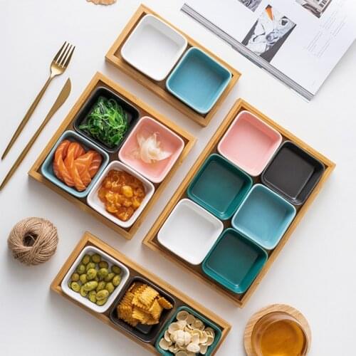 Creative square snack plate divided grid plate household ceramic platter snack nut plate sauce plate fruit plate dish