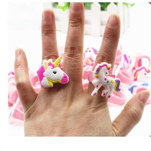 Fashion Hot Sale Silicone Unicorn Rings PVC Soft Cute Lucky Ring Childrens Cartoon Ring Party Gifts Girls Boys Lucky Trinket